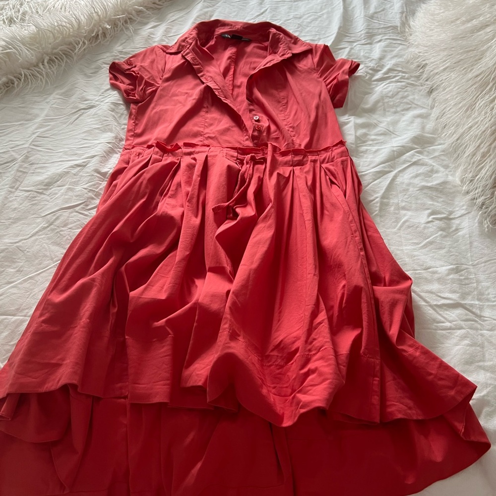 Red Tiered Dress with button front